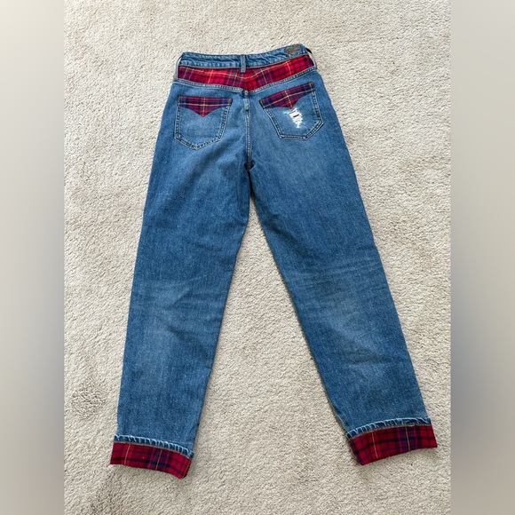 Rare Tommy Hilfiger Gigi Hadid Tartan Red Plaid Ripped Distressed Jeans Size 26 - Picture 3 of 6